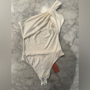 Blue Blush One-Shoulder White Bodysuit